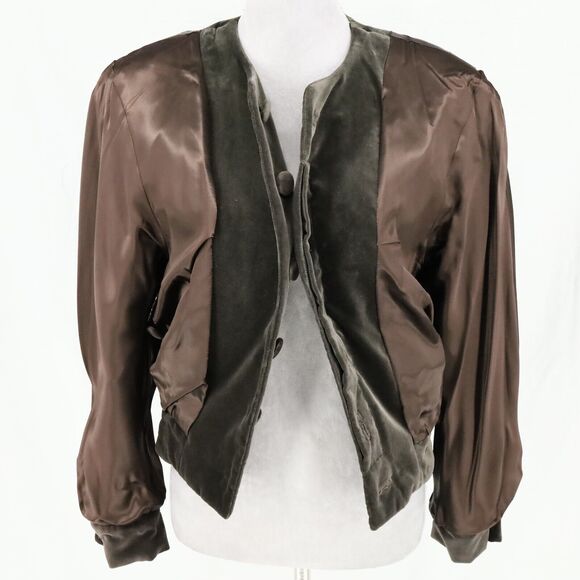 Laurel Escada Jacket Womens 6 Green Velour Lined Applique Shoulder Pads Vintage - Picture 15 of 16